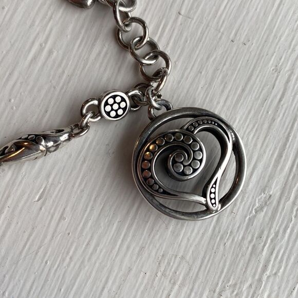 BRIGHTON rare vintage retired silver link chain open heart charm‎ bracelet - Picture 2 of 5